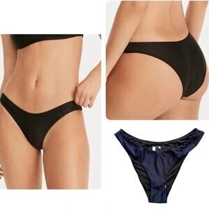 J. Crew Women's Curved-Waist Cheeky Bikini Bottom Navy Blue Size Small NWT
